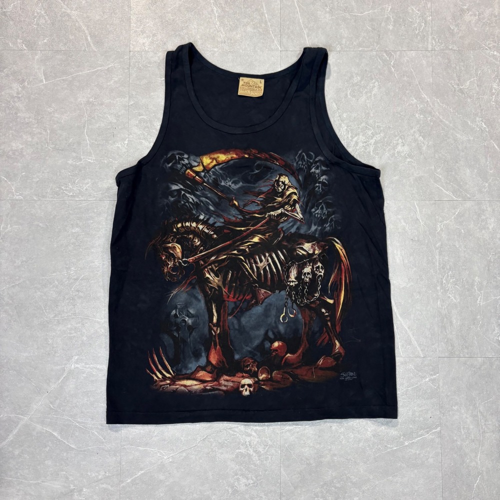 The Mountain Grim Reaper Skeleton Horse Graphic Tank Top Black Mens Large